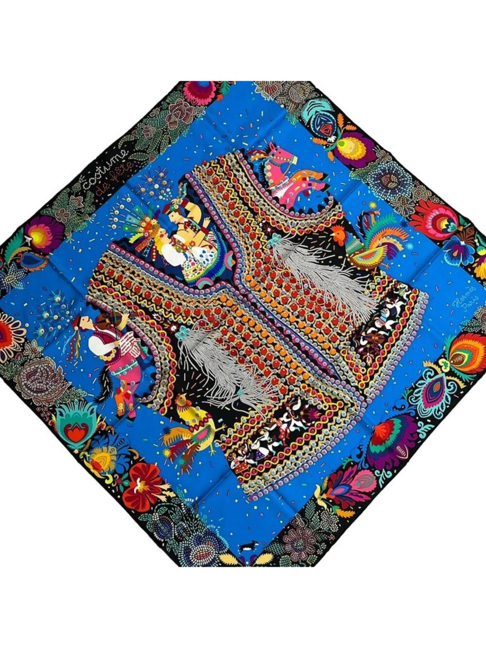 Hermes Scarf Carre 90 Blue Black Multi Costume de Fete